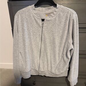 Zella Light Gray Velour Bomber Jacket